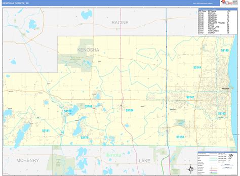 Kenosha County Wi Zip Code Wall Map Basic Style By Marketmaps