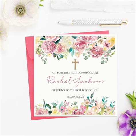 Buy Personalised Pink Roses First Holy Communion Card Niece Holy