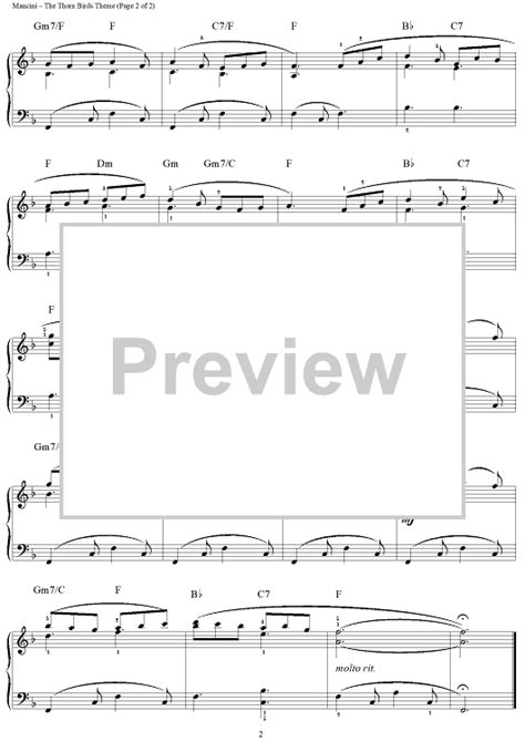 The Thorn Birds Theme Sheet Music For Easy Piano Sheet Music Now