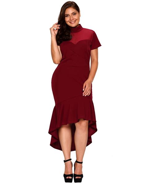 Lalagen Womens Short Sleeves Plus Size Bodycon Mermaid Cocktail Dress