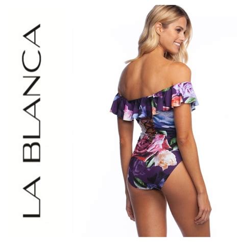 La Blanca Swim Bloom Field Off Shoulder Ruffle Mio Piece Swim