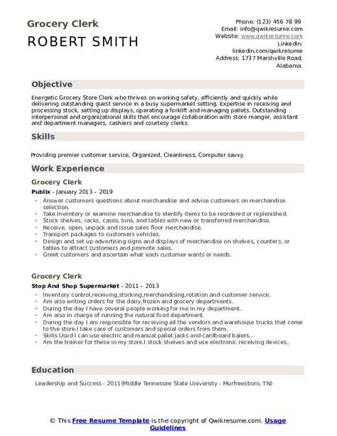 Resume Examples Grocery Clerk - Estiayundarie