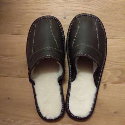 Leather Fur Slippers for Men, Winter Mules Slippers, Handmade Slippers ...