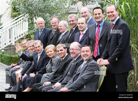 Fine Gael Leader Enda Kenny (centre) with his new front bench, outside ...