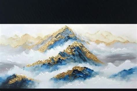 Premium AI Image | A painting of mountains in the clouds