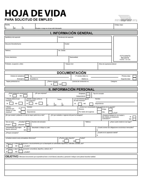 Formato De Hoja De Vida Para Llenar Image To U