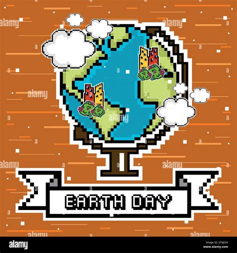 Earth Day Pixel Art With Text Vector Illustration Stock Vector Image