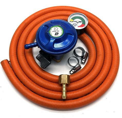 Igt 21Mm Butane Gas Regulator With Gauge Replacement Hose Kit For Bbqs