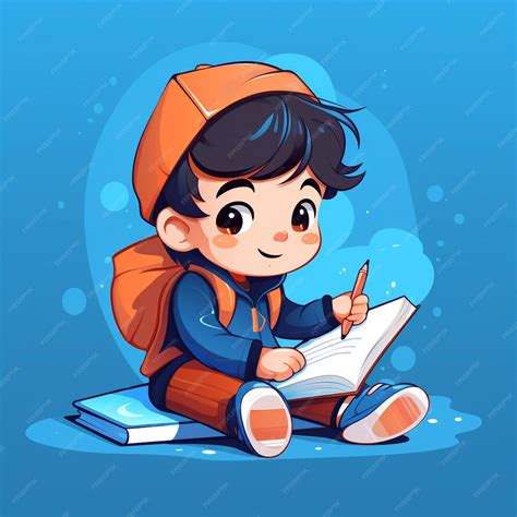 Premium AI Image | Cartoon Boy Sitting On The Ground Writing A Book