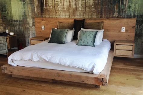 Rustic Oak Floating Bed With Headboard And Side Pedestals Handmade In