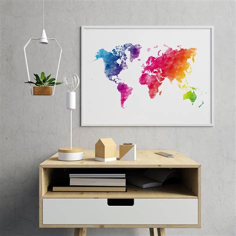 PRINTABLE // Rainbow World Map Rainbow Watercolor World Map, Colorful ...