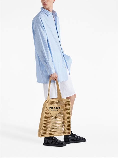 Prada Woven Logo Raffia Tote Bag Farfetch