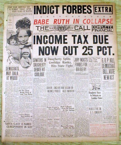 1924 Headline Display Newspaper NY Yankee Star BABE RUTH Collapses From