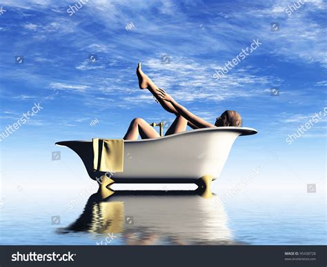 Naked Woman Bathes Bath ภาพประกอบสตอก 95438728