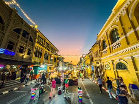 Street View Of Phuket Old Town Night Market At Sunset In Phuket