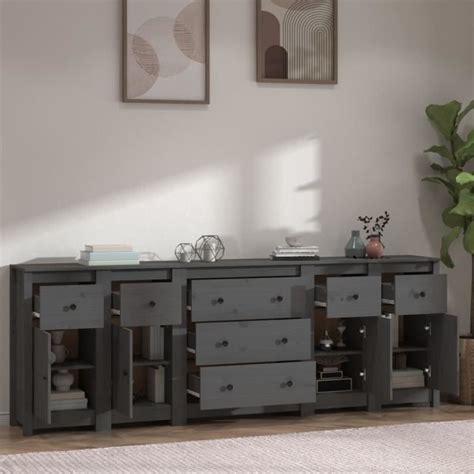 Fhe Buffets Bahuts Buffet Gris X X Cm Bois Massif De Pin