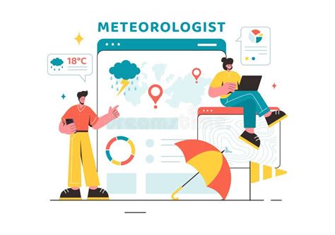 Ilustración Del Vector Meteorólogo Con Pronóstico Del Tiempo Y Mapa De