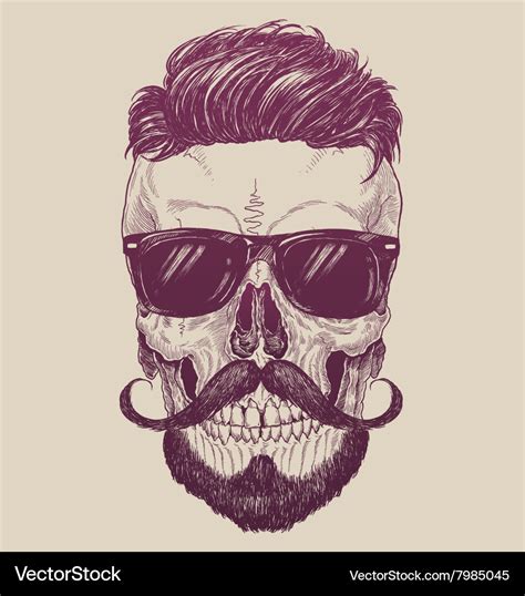 Hipster Skull With Sunglasses Hipster Hair Vector Image