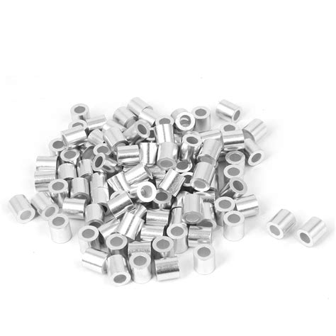 4mm Steel Wire Rope Aluminum Ferrules Sleeves Silver Tone 100 Pcs