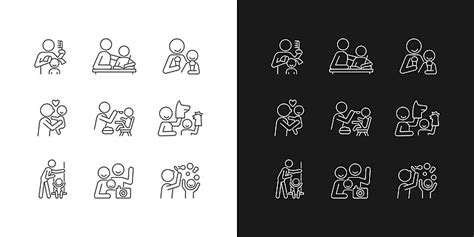 Linear Icons Set Representing Feminist Activities For Light And Dark