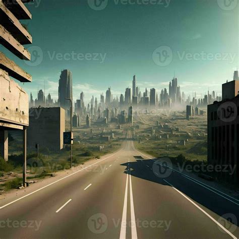 post apocalyptic city with highway, generative art by A.I. 24000574 ...