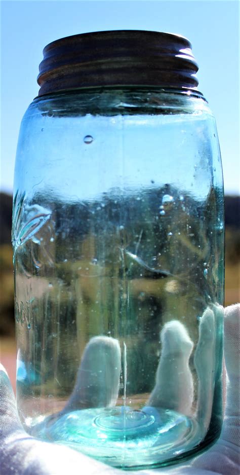 Antique 1900 1910 Triple L Logo Ball Fruit Jar With Zinc Lid Blue Quart Size Jar