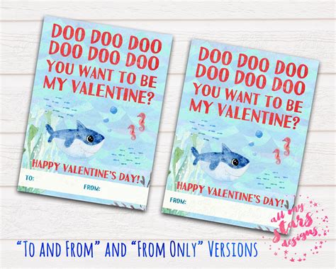 PRINTABLE Baby Shark Valentine Cards Set of 4 Instant | Etsy