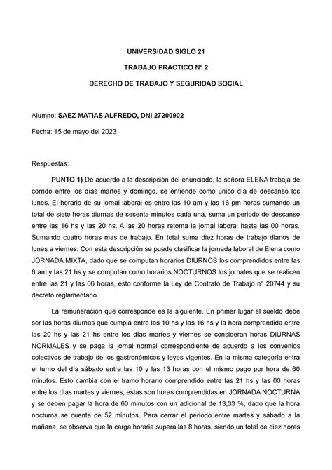 TP 2 Derecho DE Trabajo Y SEG Social UNIVERSIDAD SIGLO 21 TRABAJO