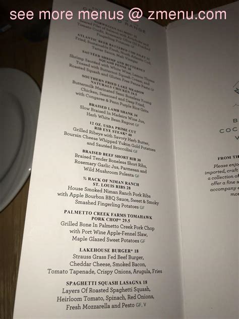 Menu at LakeHouse restaurant, Orlando