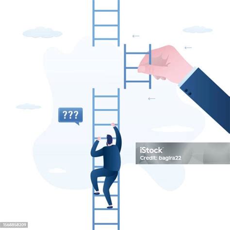 Male Employee Climbing Up To Top Of Broken Ladder Helping Hand Business Support To Reach Career