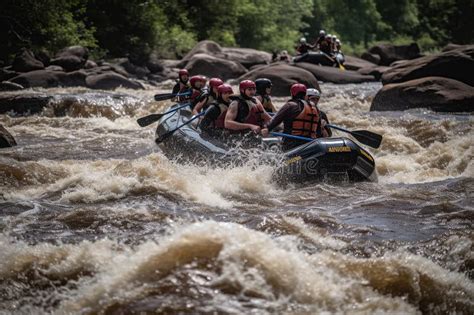 Rafting On A Large Boat On A Mountain River Created By Generative Ai