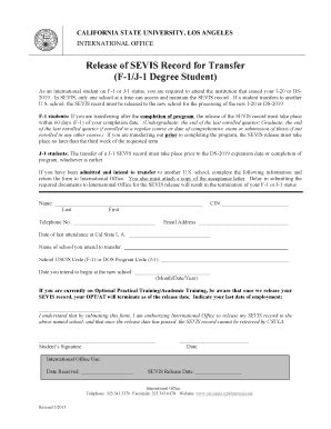 Fillable Online Calstatela Sevis Release Form Doc Fax Email Print