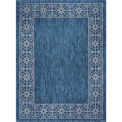 Tayse Rugs Veranda Border Indigo 8 ft. x 10 ft. Indoor/Outdoor Area Rug ...