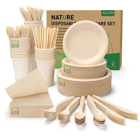 Fehhto Pcs Disposable Paper Plates Set Compostable Eco Friendly