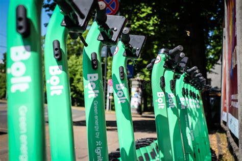 Riga Latvia July Bolt Electric Rental Scooters Are Parked