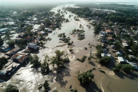 Ai Generated Aerial View Of Flooded Rice Field After Heavy Rain