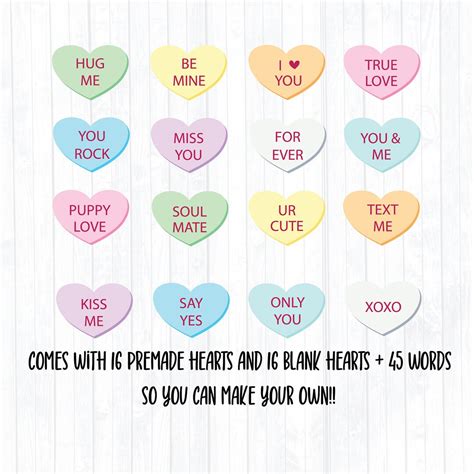 Conversation Hearts Svg Bundle Valentines Day Svg Bundle Blank