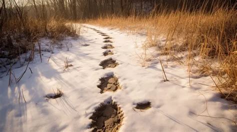 Footprints In Snow Along A Path Background, Picture Of Deer Tracks, Deer, Animal Background ...