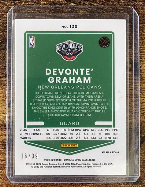 Devonte Graham 2021 22 Donruss Optic Black Velocity 39 New Orleans