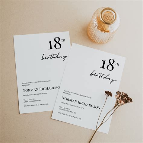 18th Birthday Invitation Template 100 Editable Minimalist Etsy Uk