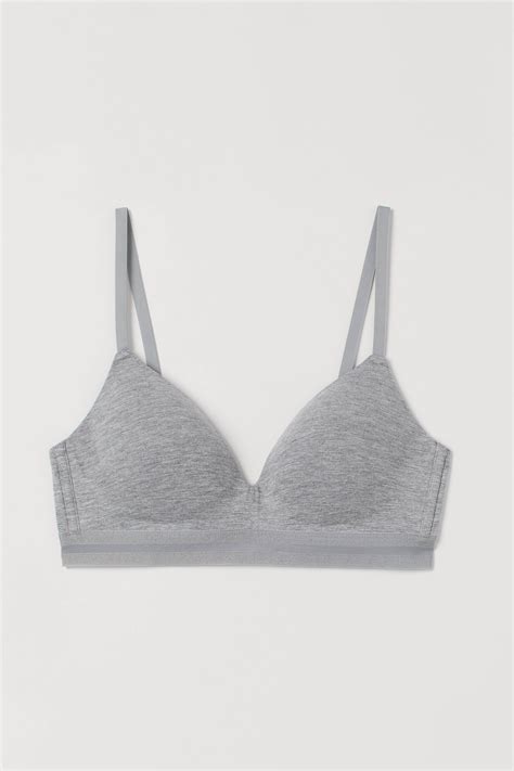 Padded Cotton Blend Bra Light Gray Melange Ladies Handm Us