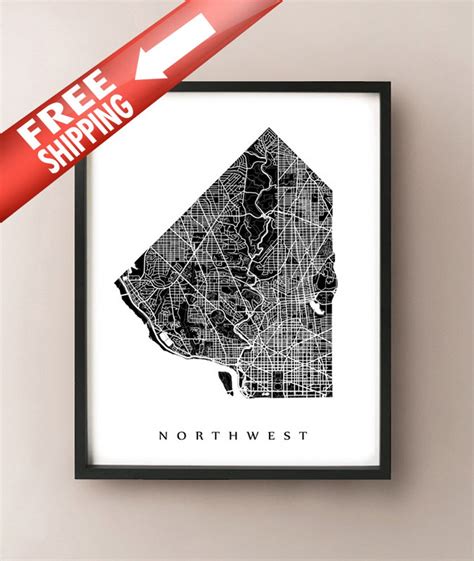 Northwest DC Map Uptown Washington DC Neighborhood Art - Etsy