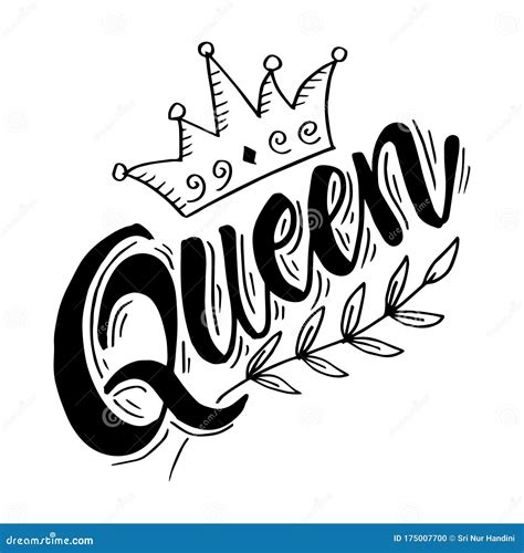 Queen Word With Crown Hand Lettering Text Vector Illustration