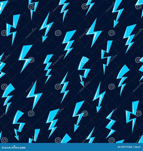 Cartoon Blue Lightnings Flashes Seamless Pattern Stock Vector