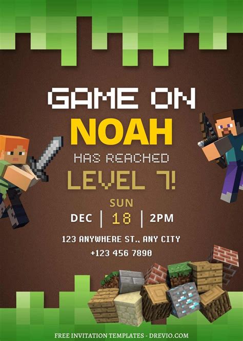 FREE EDITABLE 11 Awesome Minecraft Canva Birthday Invitation