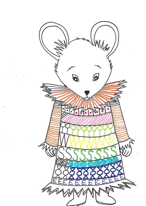 A Drawing Of A Mouse In A Dress With Words Written On The Front And Back