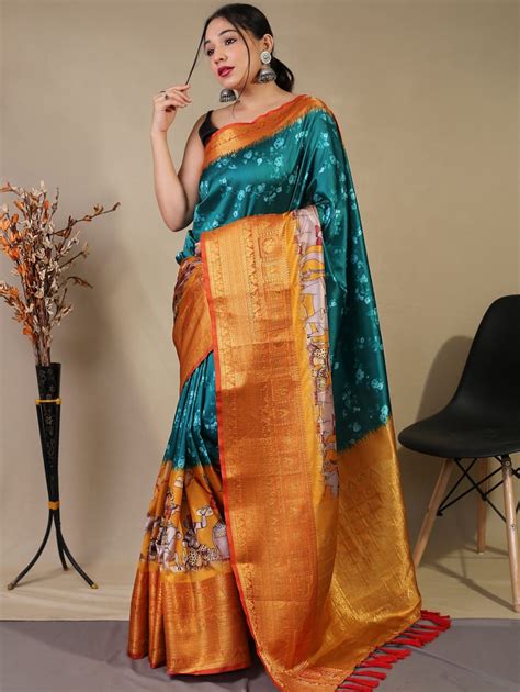 Pure Kanchipuram Saree With D Kalamkari Prints Dvz