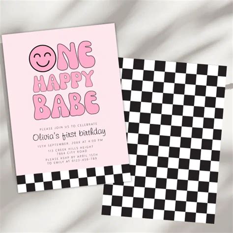 One Happy Babe Happy Face Pink Invitation Zazzle