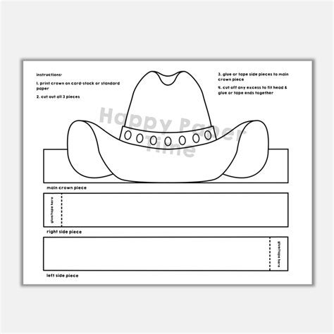 Cowboy Hat Paper Crown Printable Wild West Coloring Craft Activity For