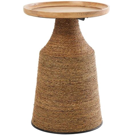 Litton Lane In Brown Handmade Wrapped Large Round Wood End Table